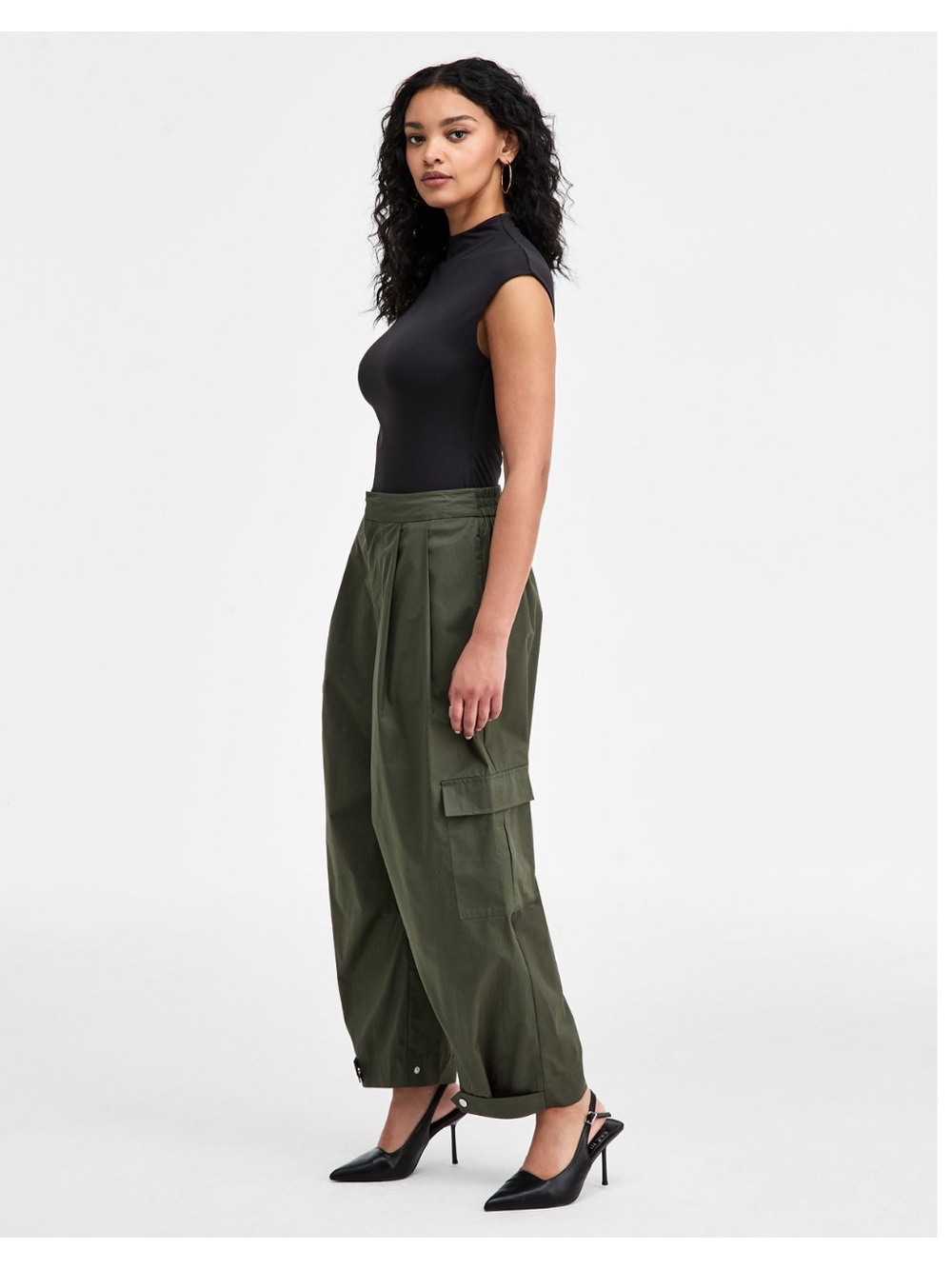 Olive Green Wide-Leg Cargo Pants - Picture 4 of 4